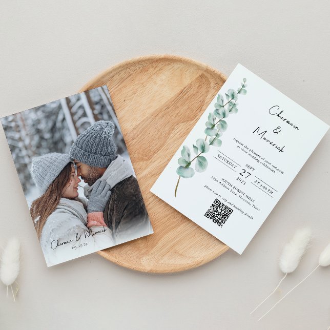 Convites Fonte de casamento clássico de greenery de eucalip (Criador carregado)