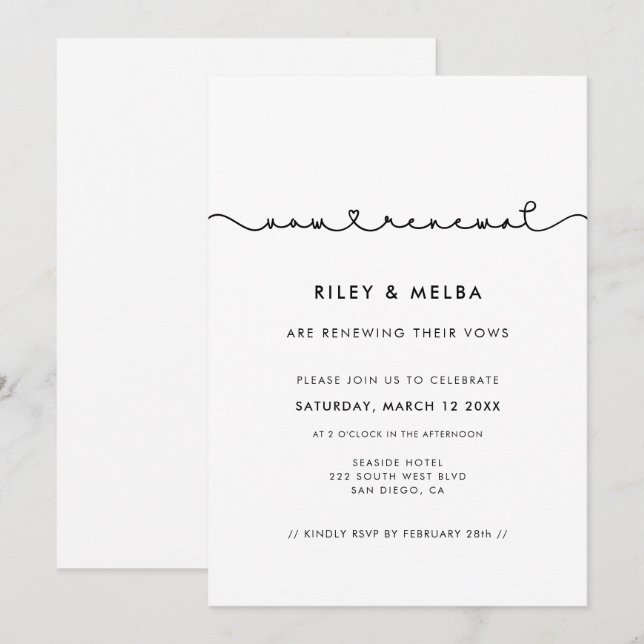 Convites Fonte de coração de ligação bonita Renovação de Vo (Frente/Verso)