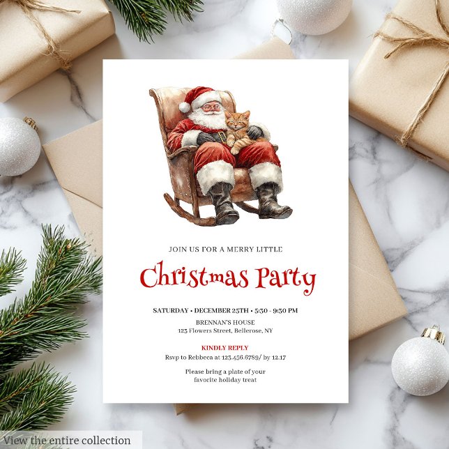Convites Fonte de Script Vermelho Verde Tradicional Festa d (Traditional Red Green Script Font Christmas Party Invite

)