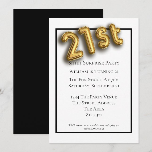 Convites Fonte do balão Dourado Faux 3d do aniversário de 2 (Frente/Verso)