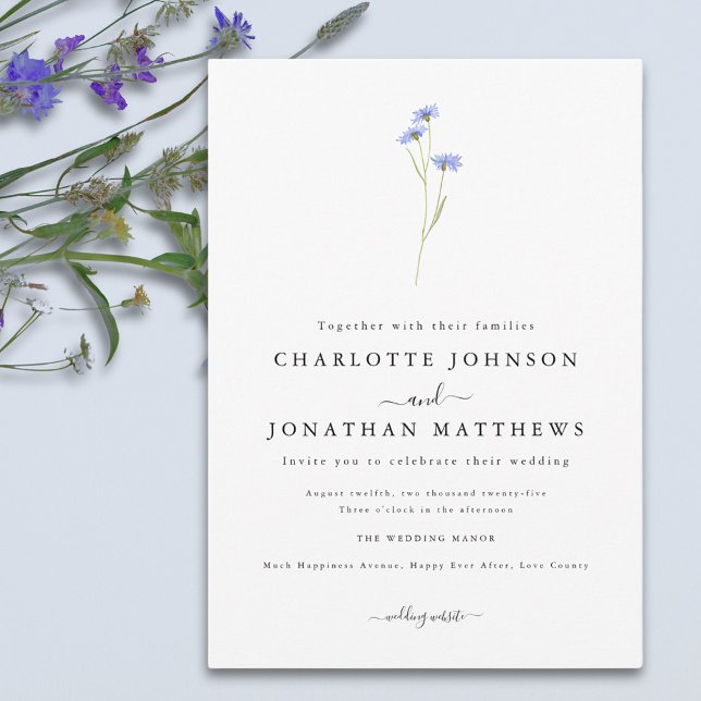 Convites Fonte Elegante de Flor Silvestre Simples (Simple wildflower elegant boho wedding invitation )