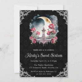 Convites Fonte Floral Noturna em Aquarela Sweet Sixteen