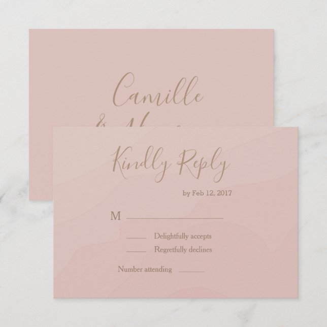 Convites Fonte manuscrita elegante com RSVP aquarela rosa (Frente/Verso)