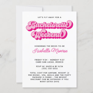 Convites Fonte Retro Rosa Quente Fim de Semana de Despedida