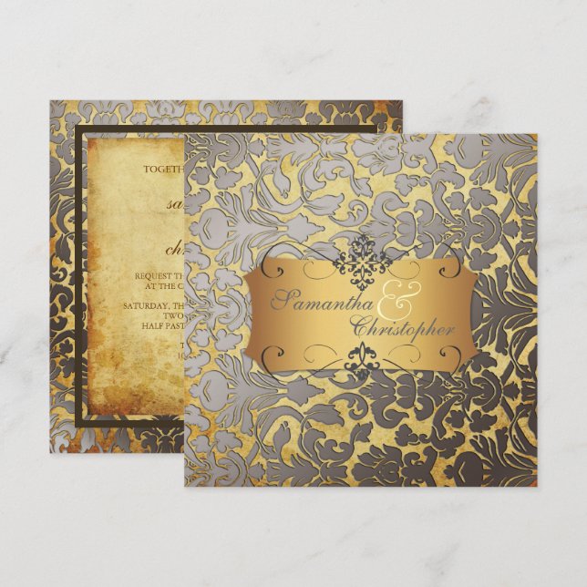 Convites Fontes PixDezines Vintage Damask/DIY... (Frente/Verso)