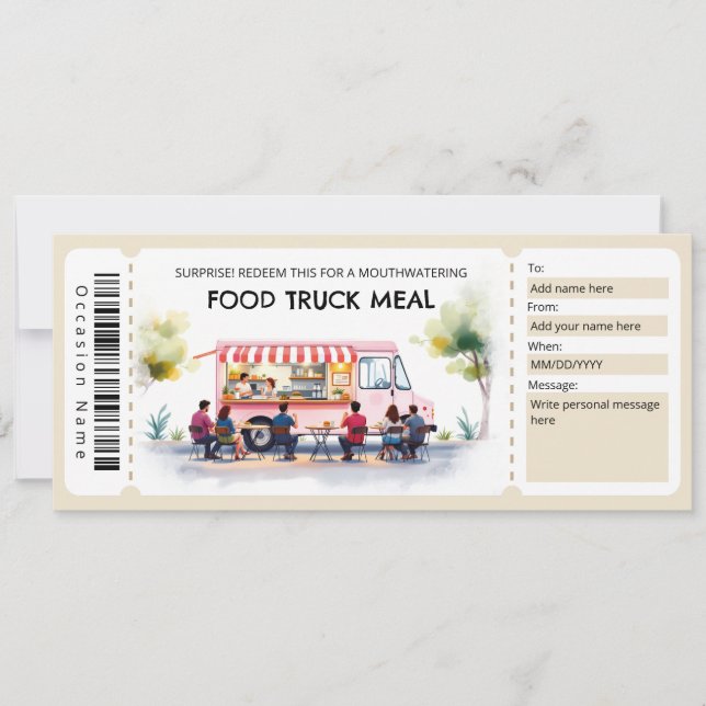Convites  Food Truck Ticket Gift Certificate (Frente)