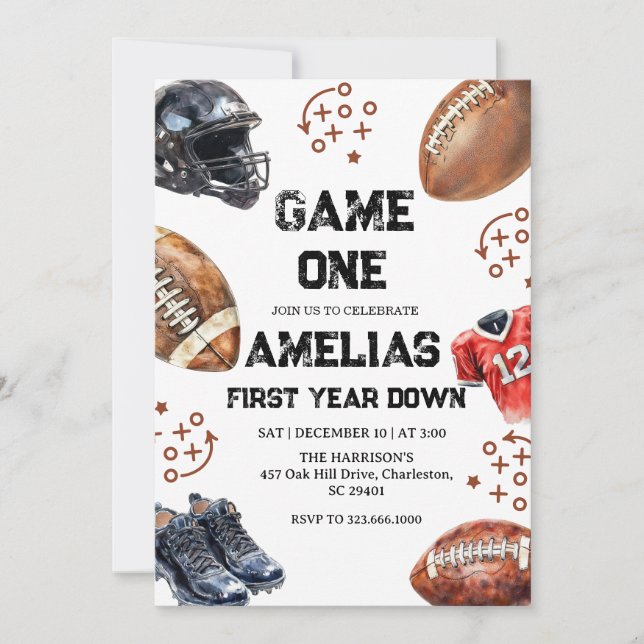 Convites Football 1st Birthday American Sports Game On  (Frente)