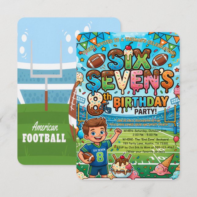 Convites Football and Ice Cream 8th Birthday Party (Frente/Verso)