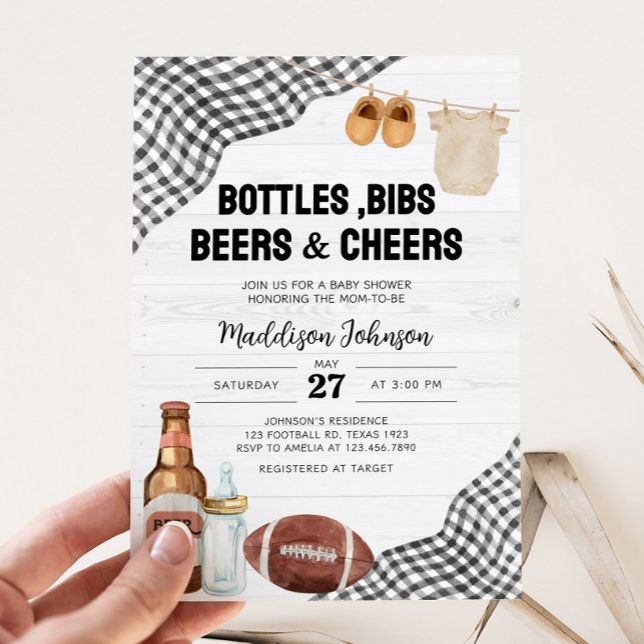 Convites Football Baby Shower (Bottles, Bibs, Beers & Cheers Baby Shower Invitation)