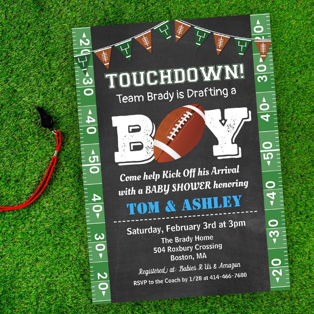 Convites Football Baby Shower Chalkboard Invitation (Criador carregado)