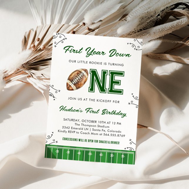 Convites Football Birthday Party First Year Down (Criador carregado)