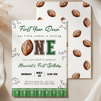 Convites Football First Birthday Invite, First Year Down In