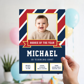 Convites Football Rookie Of The Year 1st Birthday Kid Photo