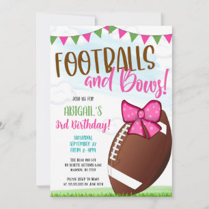 Convites Footballs and Bows Party Invite