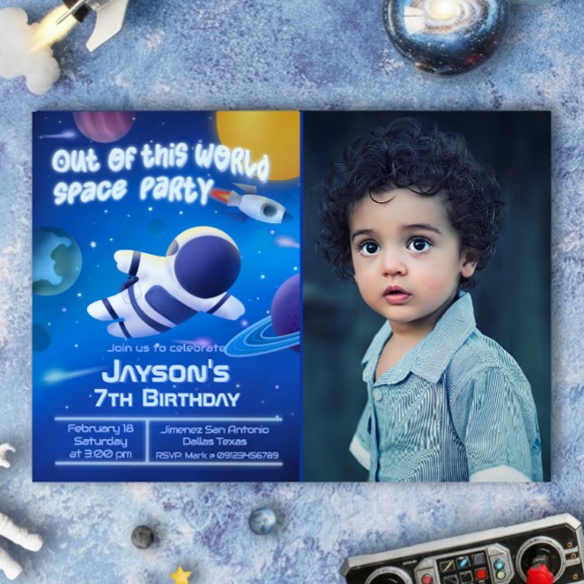 Convites Fora desta Festa Espacial Mundial com Foto (Out of this World Space Party with Photo Invitation)
