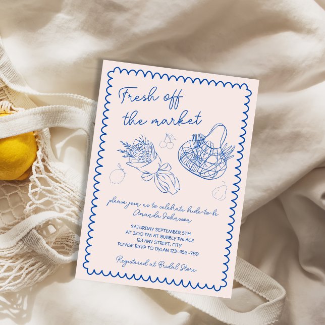 Convites Fora do Chá de panela Desenhado Da Mão Do Mercado (Off The Market Hand Drawn Bridal Shower Invitation)