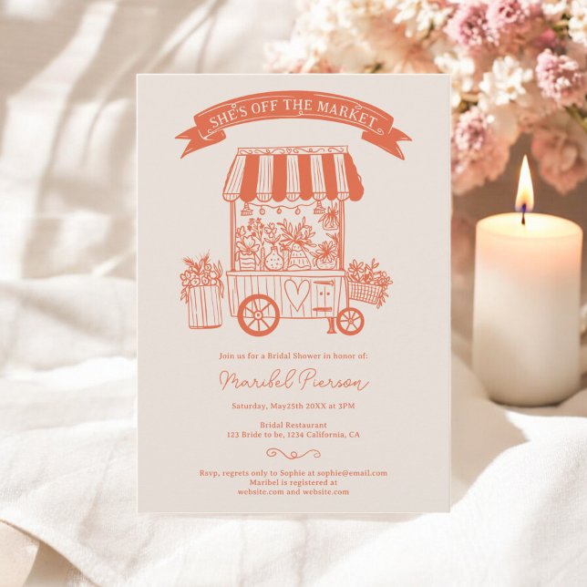 Convites Fora do mercado chá de panela de escrivores laranj (Off the market orange scribbles bridal shower invitation)