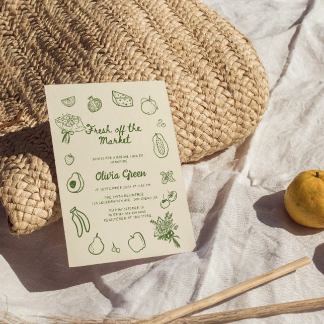 Convites Fora Do Mercado, Chá de panela Desenho De Mão Verd (Criador carregado)