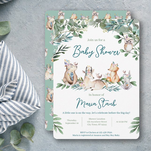 Convites Forest Animal Woodland Baby Shower Invitation (Criador carregado)