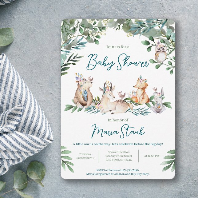 Convites Forest Animal Woodland Baby Shower Invitation (Criador carregado)