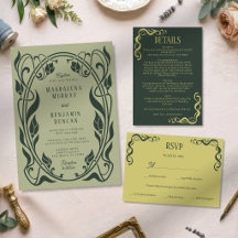 Forest Dark Green Sage Art Nouveau Elegant Wedding