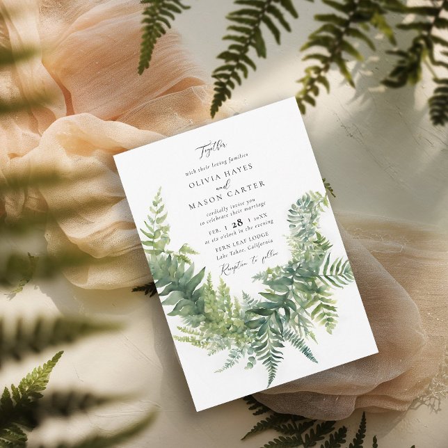 Convites Forest Fern Mountain Woodland Casamento Chic Elega (enchanted forest wedding invitation botanical frame ferns outdoors mountains nature garden whimsy)