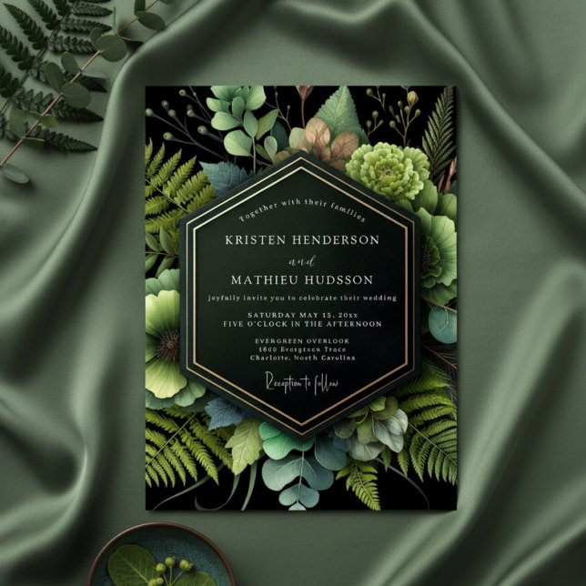 Convites Forest Green Botanical Romance Wedding (Criador carregado)