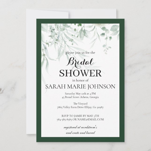 Convites Forest Green Bridal Shower (Frente)
