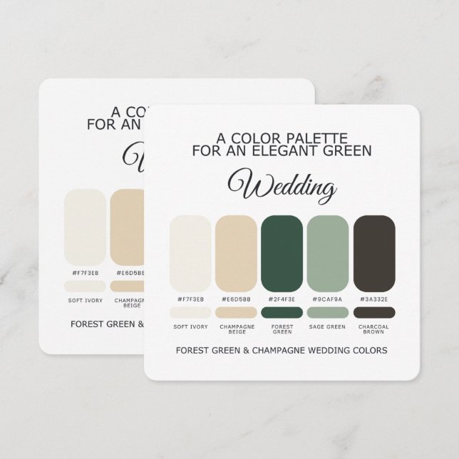 Convites Forest Green Champagne Wedding Color Palette Card (Frente/Verso)