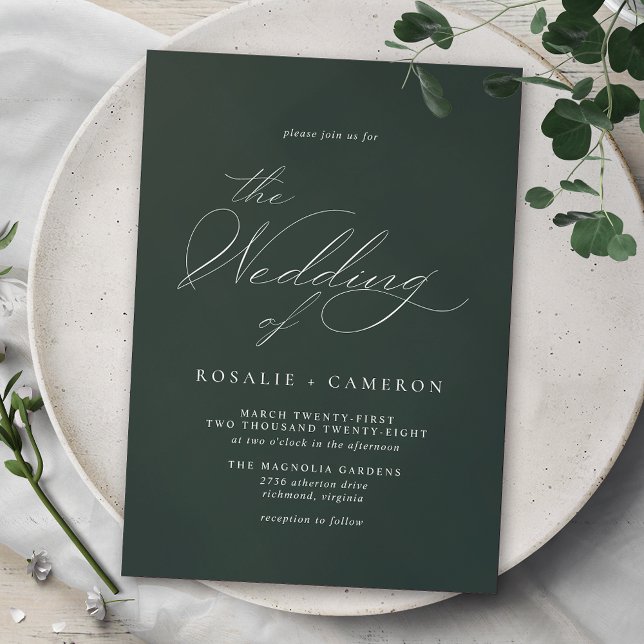 Convites Forest Green Emerald | Casamento de Script Delicad (Criador carregado)