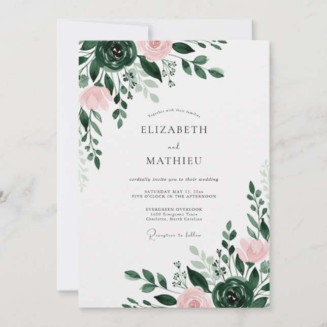 Convites Forest Green Ethereal Floral Wedding (Frente)