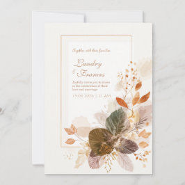 Convites Forest Green Gold Line Autumnal Leaf Wedding