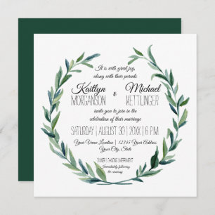 Convites Forest Green Laurel Wreath Leaf Branch Modern