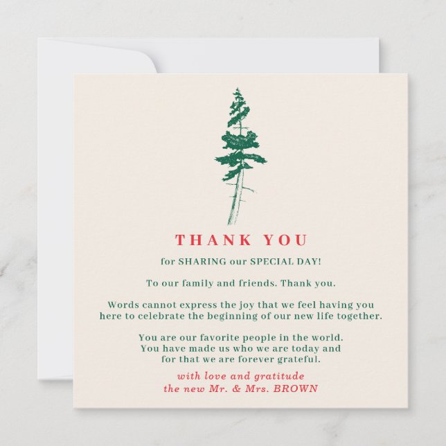Convites Forest Green & Red | Christmas Wedding Thank You (Frente)