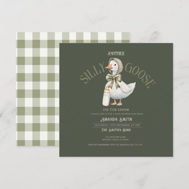 Convites Forest Green Silly Goose neutral  Baby Shower  (Frente/Verso)