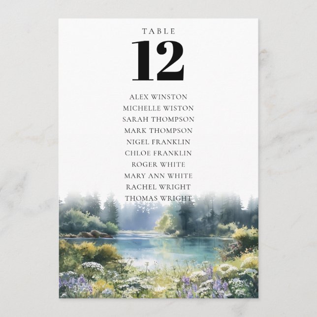 Convites Forest Lakeside Floral Table Number Seating Chart (Frente)