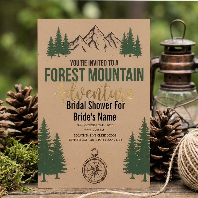 Convites Forest Mountain Adventure Bridal Shower Invitation (Criador carregado)
