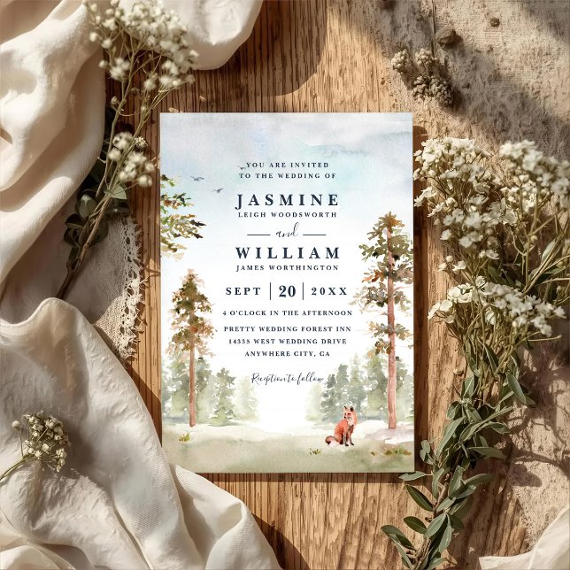Convites Forest Trees Landscape Rustic QR Code Wedding (Criador carregado)