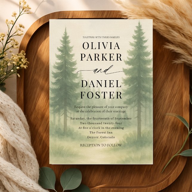 Convites Forest Trees Watercolor Destination Wedding  (Criador carregado)