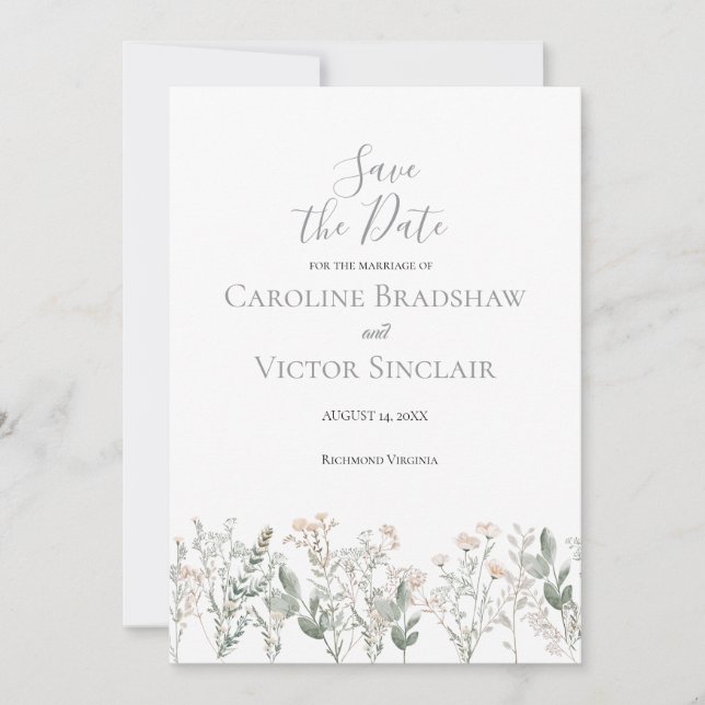 Convites Forest Wildflowers Save the Date Announcement (Frente)