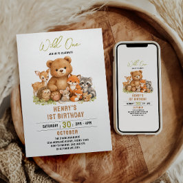 Convites Forest Woodland Animals Wild One 1st Birthday