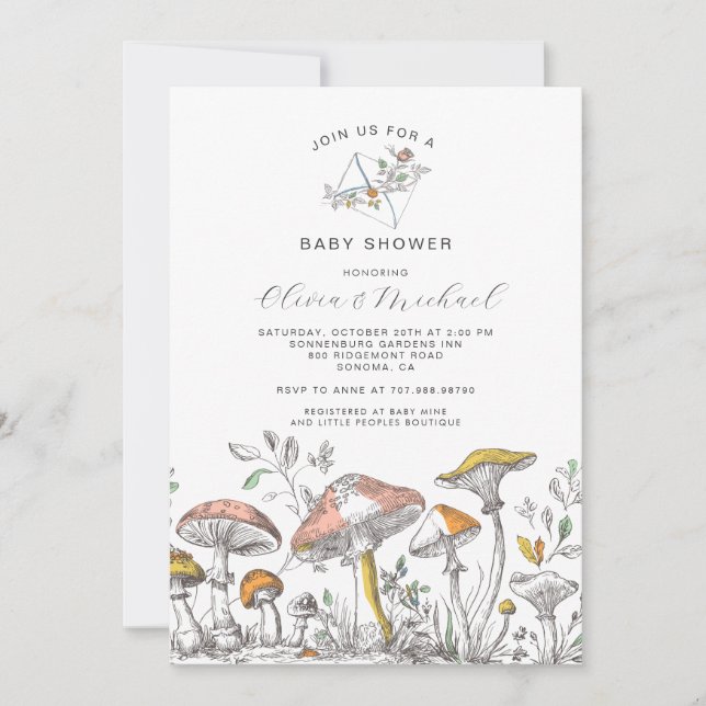 Convites Forest Woodland Mushrooms Baby Shower (Frente)