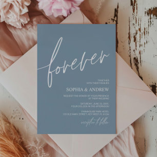 Convites Forever Love Dusty Blue Minimalist Weding