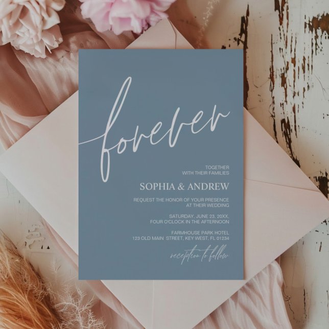 Convites Forever Love Dusty Blue Minimalist Weding (Criador carregado)