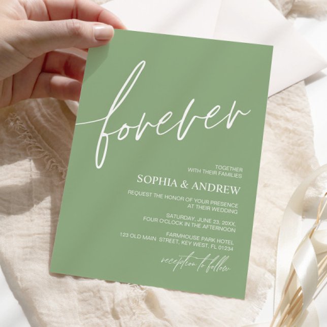 Convites Forever Love Sage Casamento Minimalista Verde (Criador carregado)