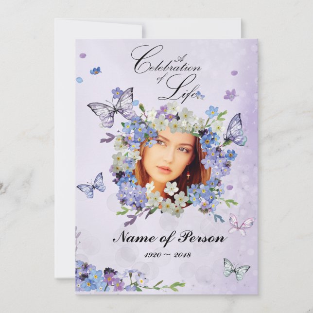 Convites Forget Me Not Butterflies Celebration of Life  (Frente)
