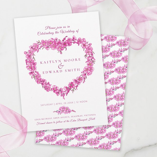 Convites Forget-me-not heart art wedding pink white (Criador carregado)