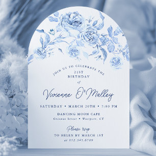 Convites Forma de Arca Floral Azul de aniversário de 21 ano