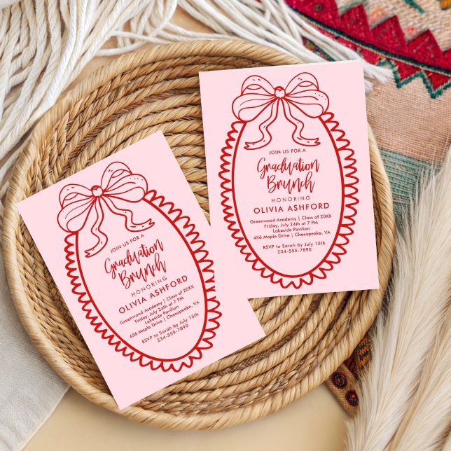 Convites Formação em Brunch Elegante Vermelho e Rosa (Criador carregado)
