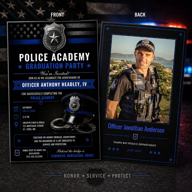 Convites Formado na Academia de Polícia Thin Blue Line | (Criador carregado)